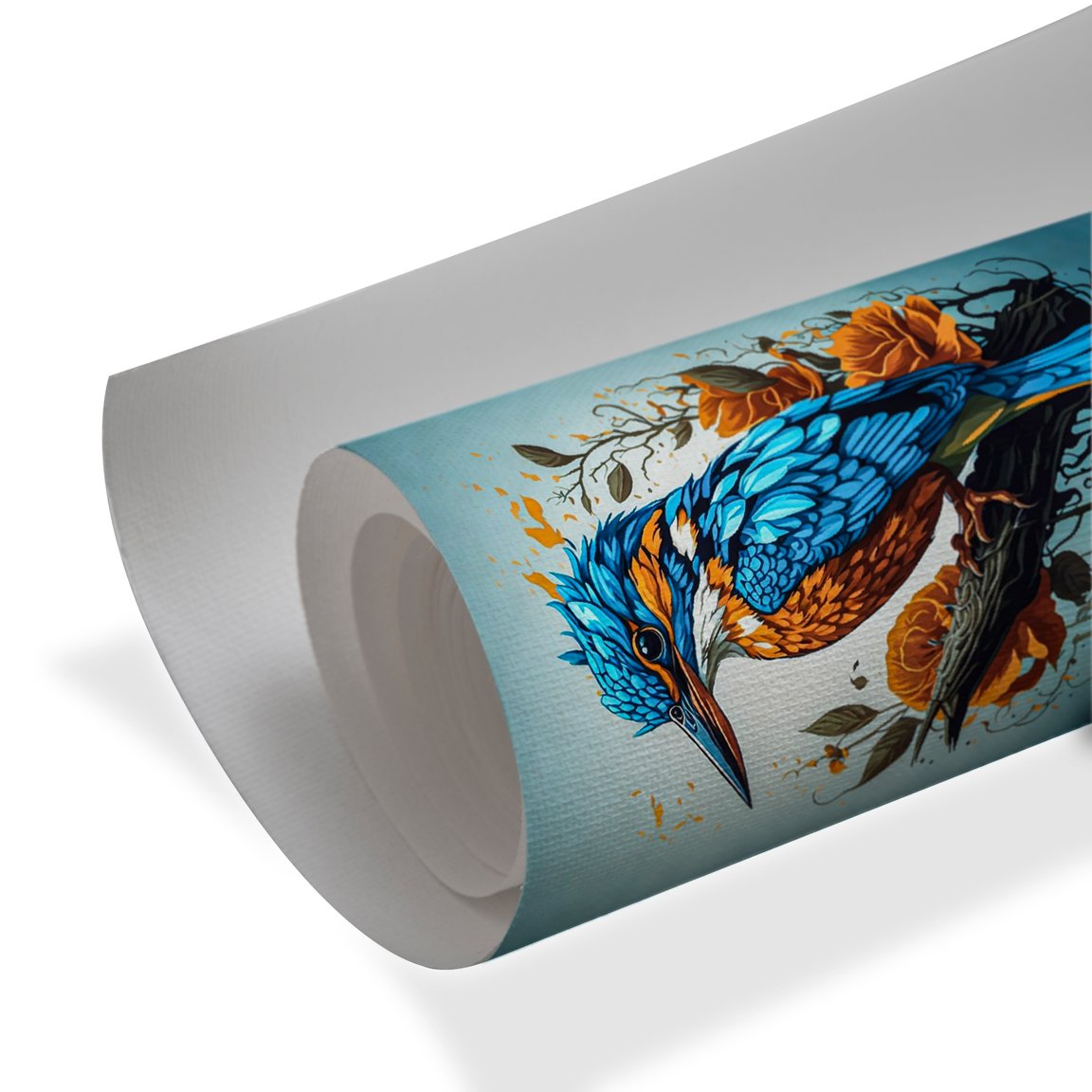 Colorful kingfisher bird with orange flowers modern luxury wall art