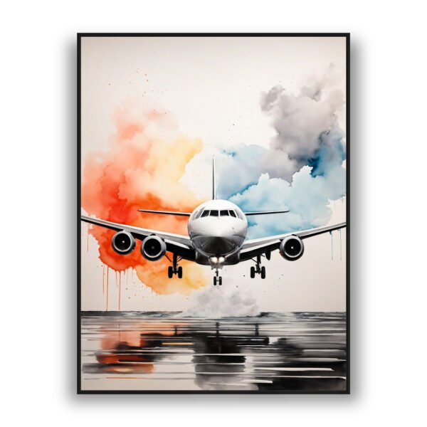 Airplane with abstract watercolor background modern luxury wall art