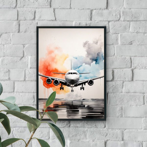 Airplane with abstract watercolor background modern luxury wall art