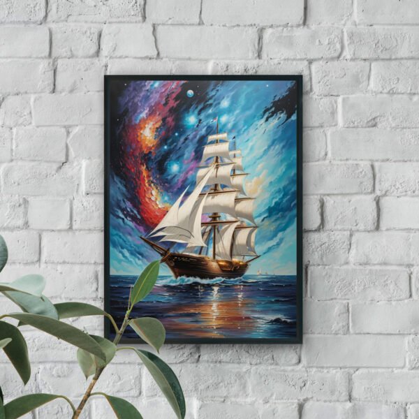 Sailing ship under cosmic galaxy sky modern luxury wall art