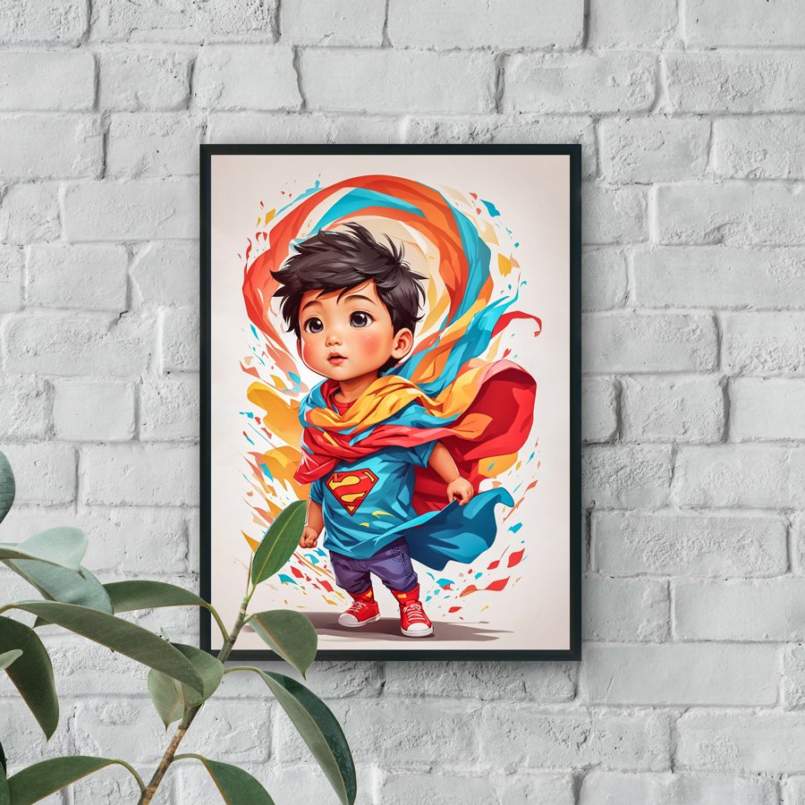 Cute superhero boy colorful kids luxury wall art design