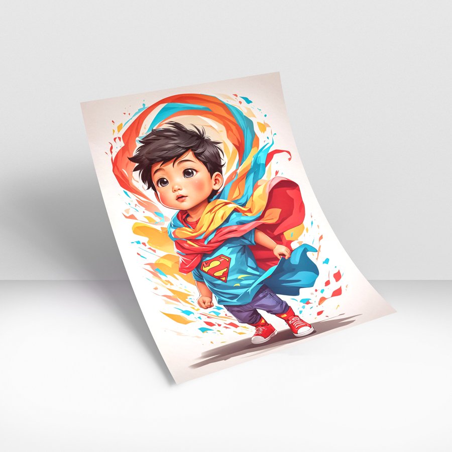 Cute superhero boy colorful kids luxury wall art design