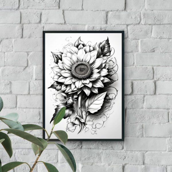 Black and white detailed sunflower floral luxury wall art design