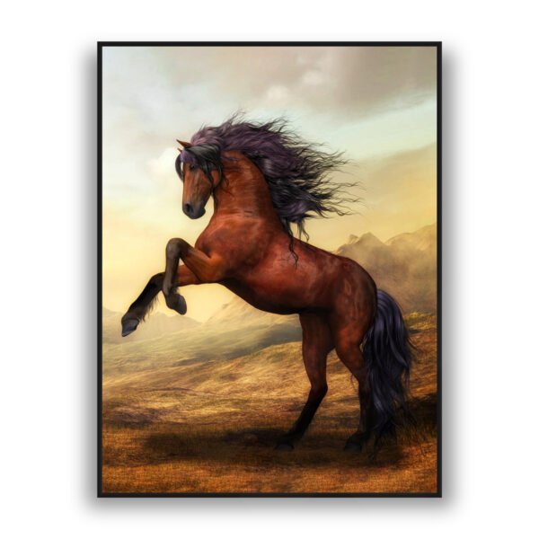 Rearing brown stallion in mountain landscape luxury wall art