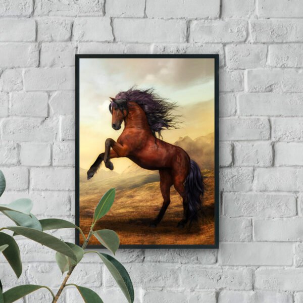 Rearing brown stallion in mountain landscape luxury wall art